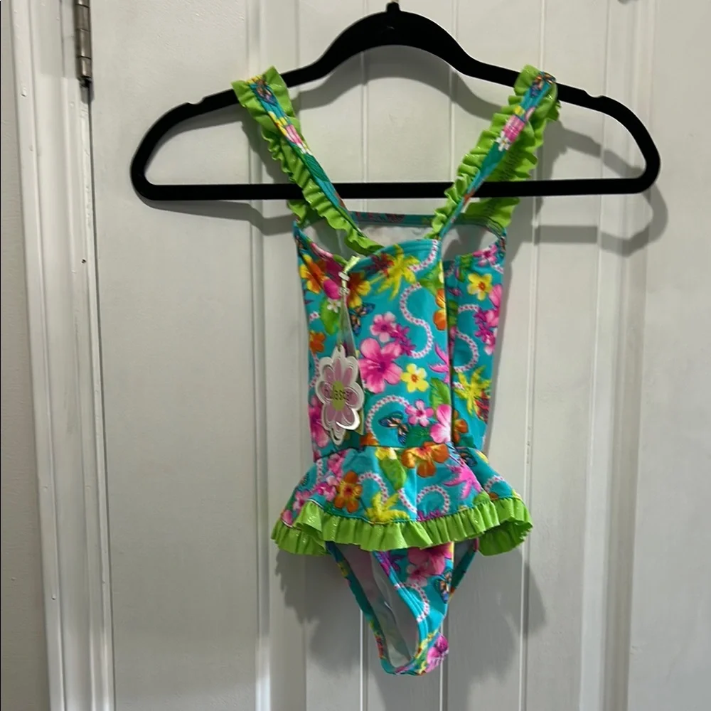 Hula Star Blue and Green One Piece Swimsuit with Tropical Flair